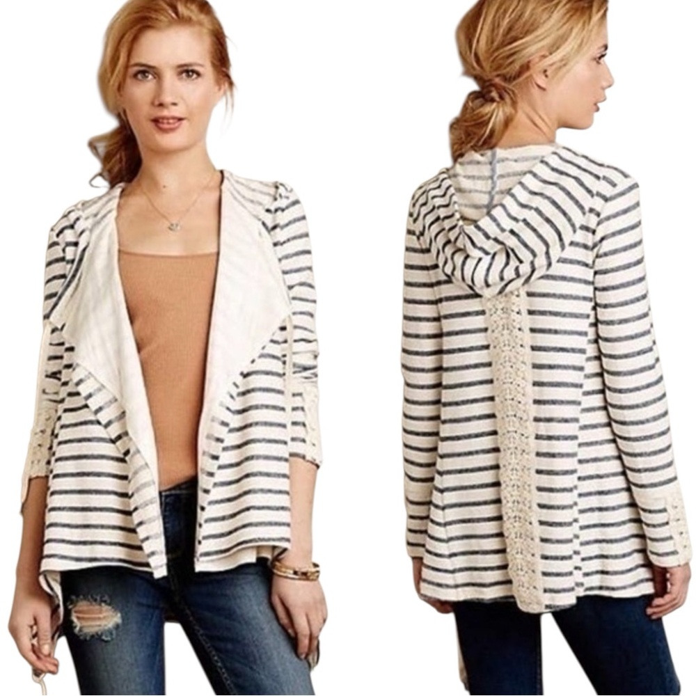 Saturday Sunday for Anthropologie Striped Hoodie Crochet Detail (B-1)